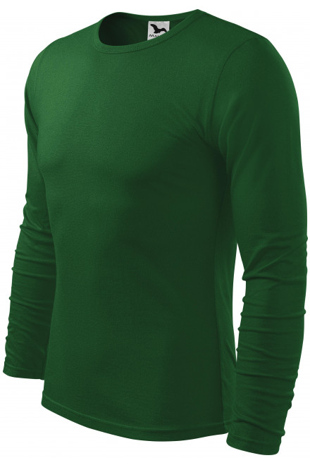 Męska koszulka z długim rękawem, butelkowa zieleń, męskie koszulki