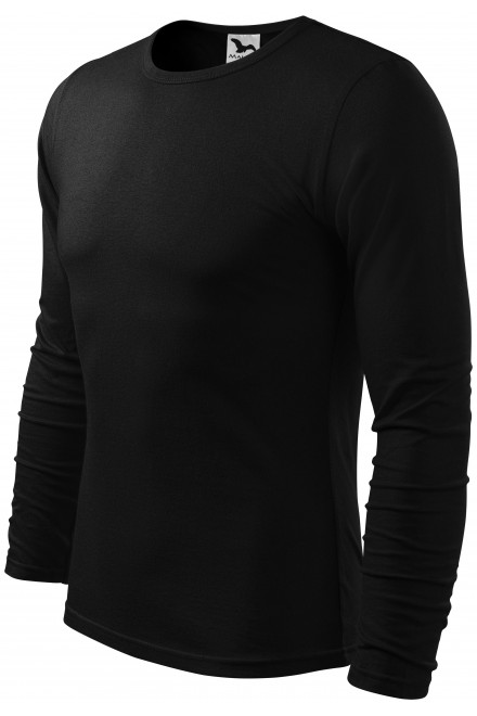 Męska koszulka z długim rękawem, czarny, bawełniane koszulki