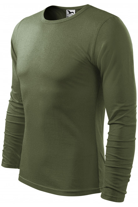 Męska koszulka z długim rękawem, khaki, zielone koszulki