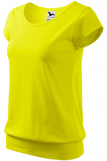 Modna koszulka damska, cytrynowo żółty, bawełniane koszulki