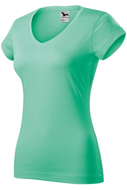 T-shirt damski slim fit z dekoltem w szpic, mennica, koszulki damskie