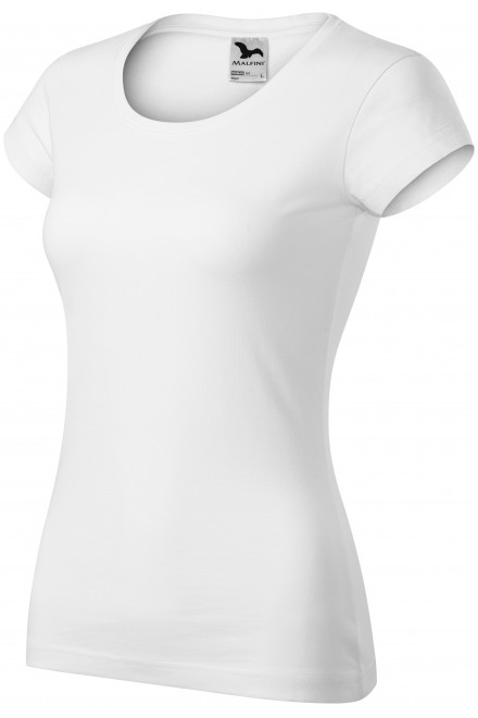 T-shirt damski slim fit z okrągłym dekoltem, biały, bawełniane koszulki