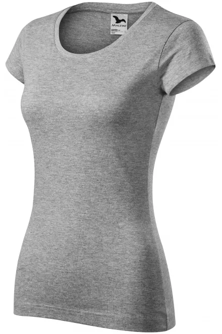 T-shirt damski slim fit z okrągłym dekoltem, ciemnoszary marmur