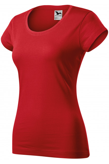 T-shirt damski slim fit z okrągłym dekoltem, czerwony, bawełniane koszulki