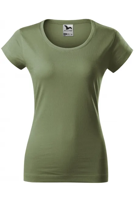 T-shirt damski slim fit z okrągłym dekoltem - khaki, XS