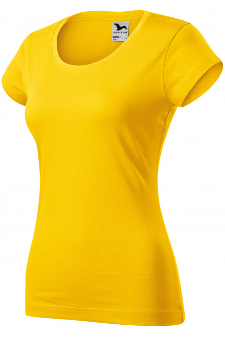 T-shirt damski slim fit z okrągłym dekoltem, żółty, koszulki damskie
