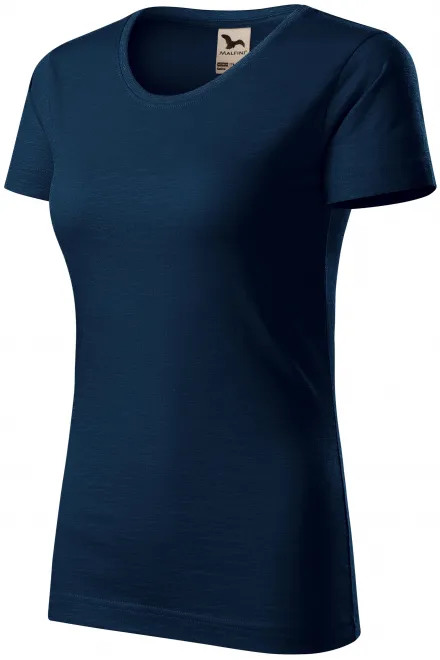 T-shirt damski, teksturowana bawełna organiczna, ciemny niebieski