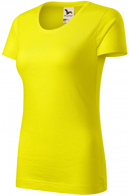 T-shirt damski, teksturowana bawełna organiczna, cytrynowo żółty, krótkie koszulki
