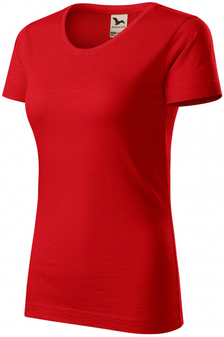 T-shirt damski, teksturowana bawełna organiczna, czerwony, koszulki