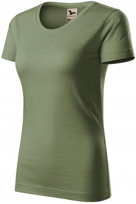 T-shirt damski, teksturowana bawełna organiczna, khaki, krótkie koszulki