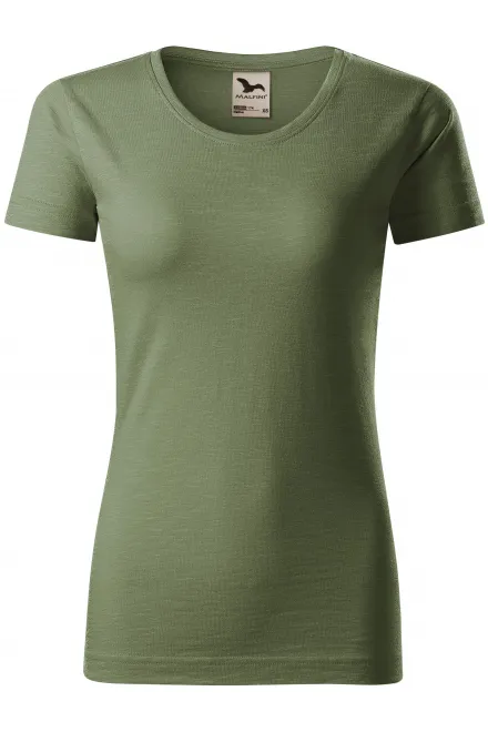 T-shirt damski, teksturowana bawełna organiczna - khaki, M