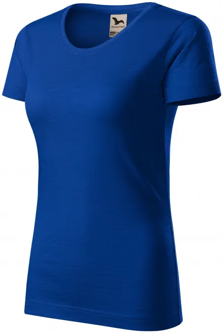 T-shirt damski, teksturowana bawełna organiczna, królewski niebieski