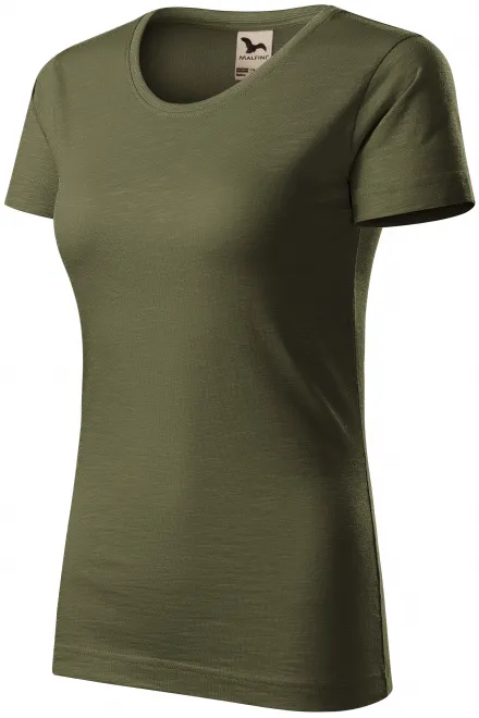 T-shirt damski, teksturowana bawełna organiczna, military