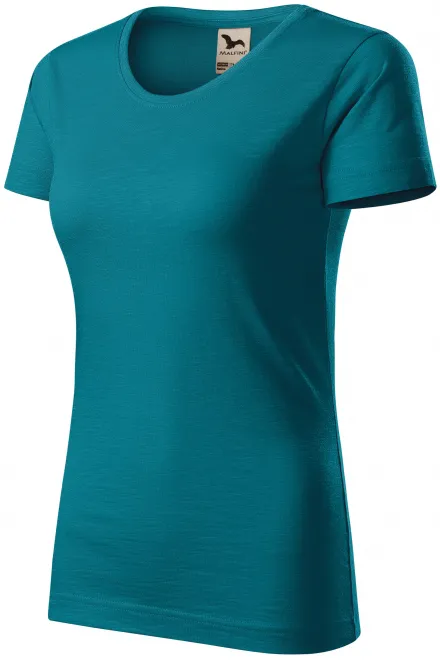 T-shirt damski, teksturowana bawełna organiczna, petrol blue