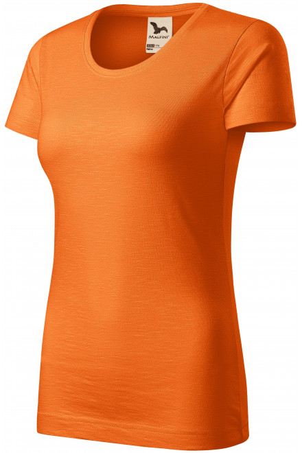 T-shirt damski, teksturowana bawełna organiczna, pomarańczowy, krótkie koszulki