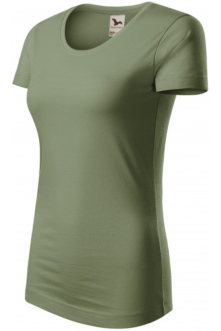 T-shirt damski z bawełny organicznej, khaki, zielone koszulki