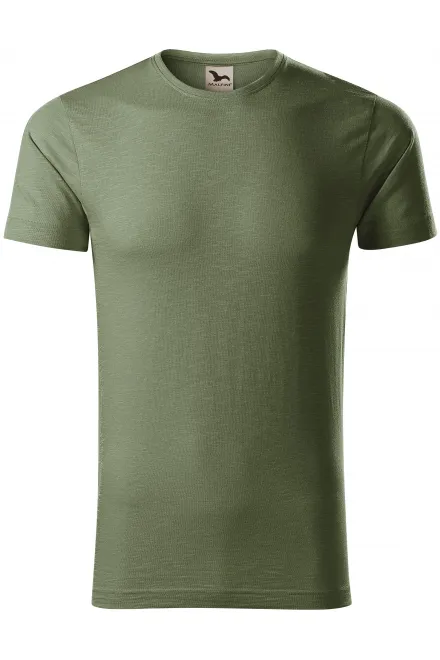 T-shirt męski, teksturowana bawełna organiczna - khaki, XL