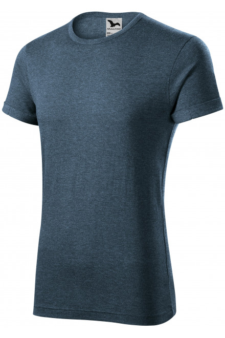 T-shirt męski z podwiniętymi rękawami, ciemny dżinsowy marmur, niebieskie koszulki