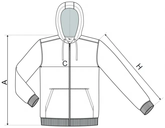 Bluza męska z kapturem - tabela wymiarów