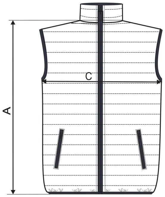 Kamizelka pikowana męska - tabela wymiarów