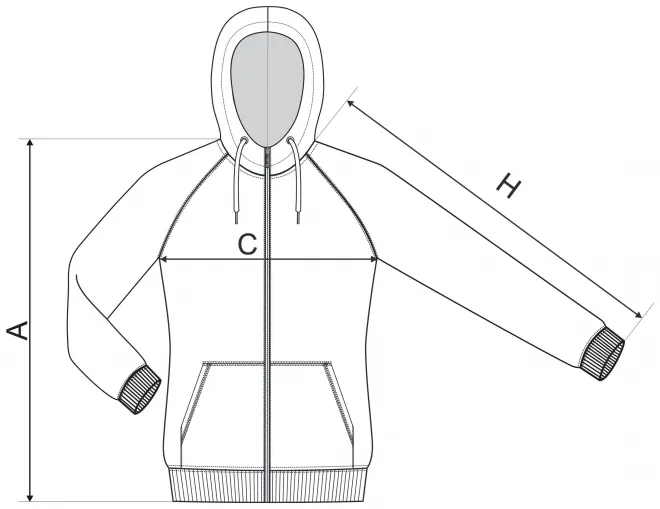 Kontrastowa bluza damska z kapturem - tabela wymiarów