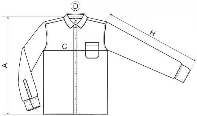 Koszula męska z długim rękawem - tabela wymiarów
