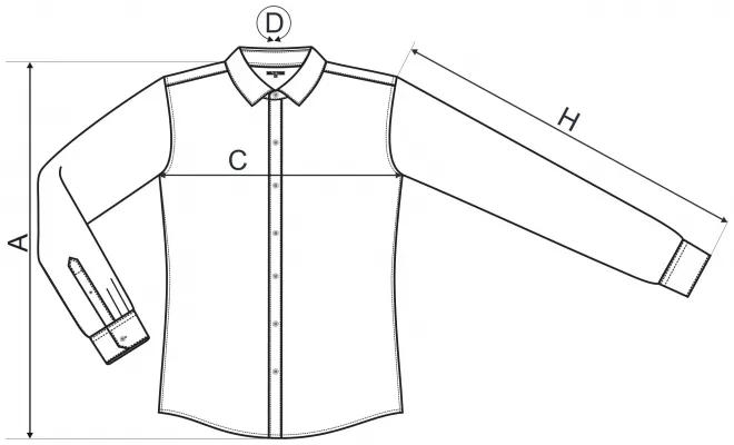 Koszula męska z długim rękawem Slim fit - tabela wymiarów