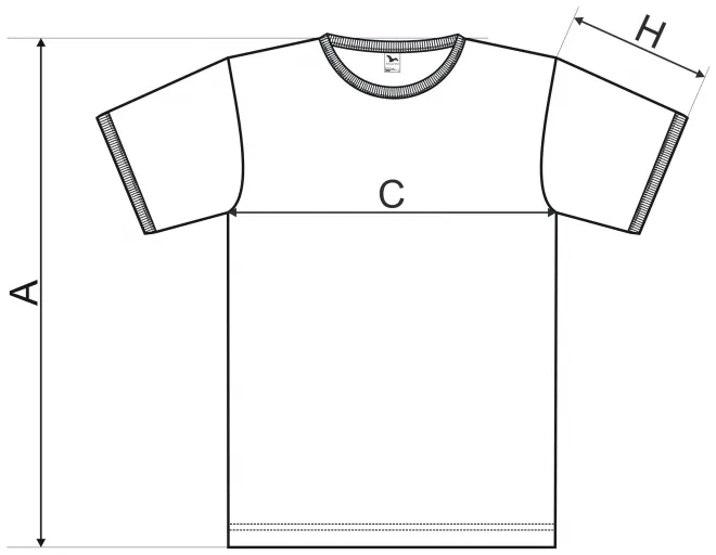 Koszulka kontrastowa unisex - tabela wymiarów