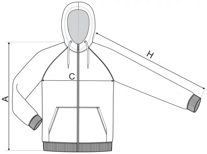 Męska kontrastowa bluza z kapturem - tabela wymiarów