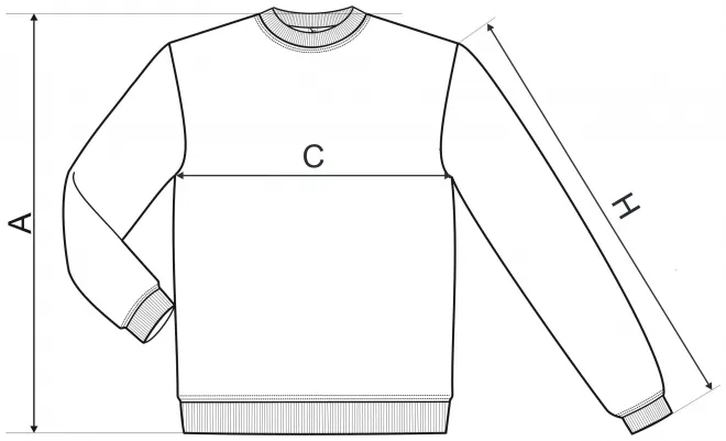 Męska/dziecięca bluza zakładana na głowę, bez kaptura - tabela wymiarów