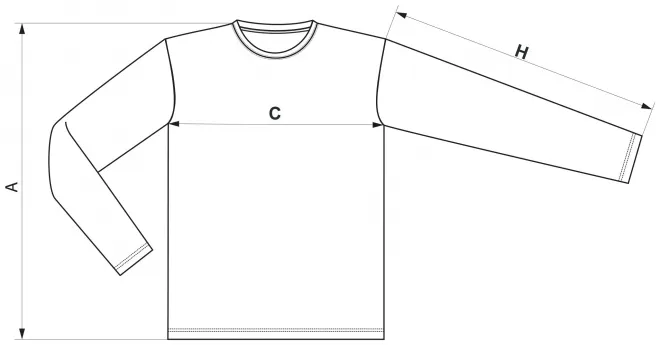 T-shirt sportowy z długim rękawem - tabela wymiarów